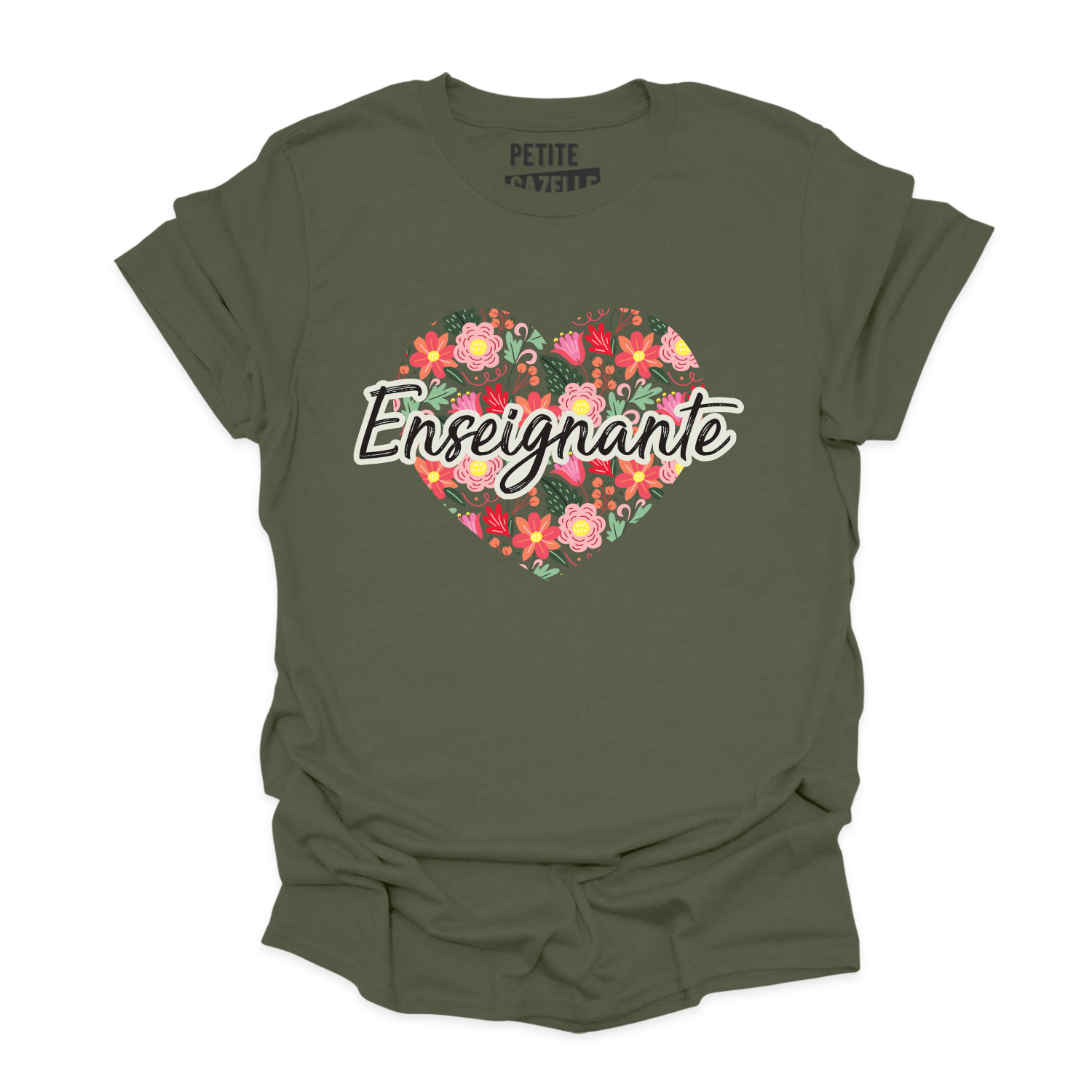 T-SHIRT COL ROND | Enseignante Coeur & Fleurs