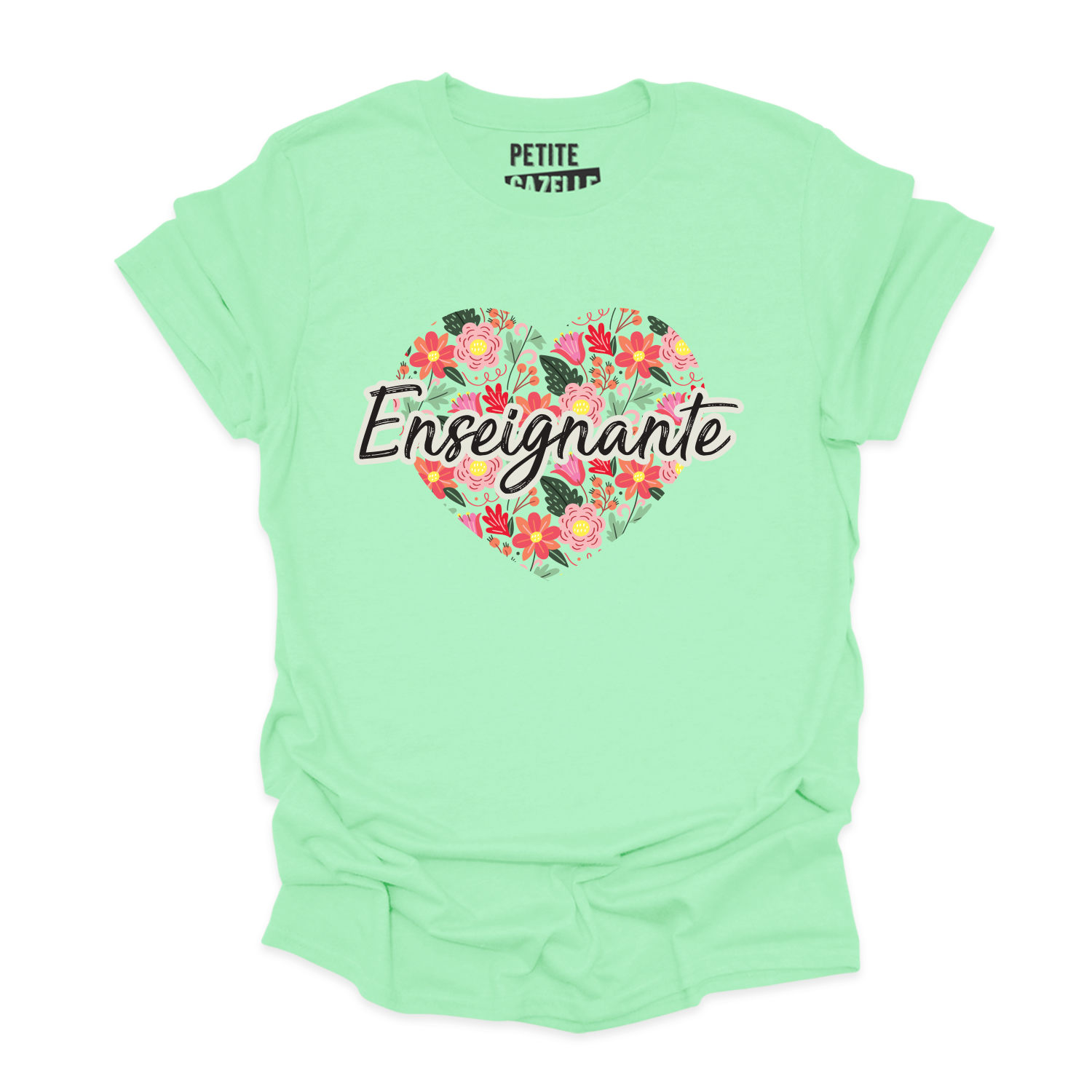 T-SHIRT COL ROND | Enseignante Coeur & Fleurs