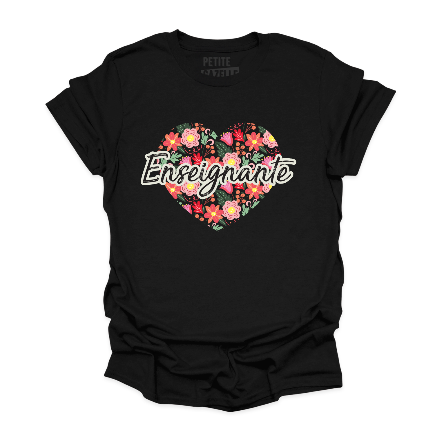 T-SHIRT COL ROND | Enseignante Coeur & Fleurs