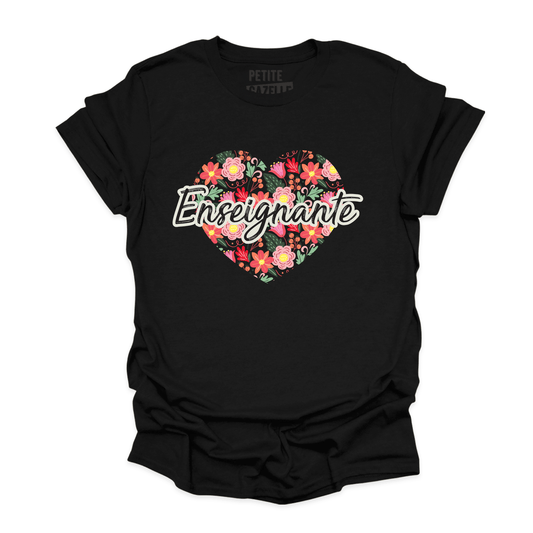 T - SHIRT COL ROND | Enseignante Coeur & Fleurs - T-shirt Unisexe Col Rond - Petite Gazelle Atelier