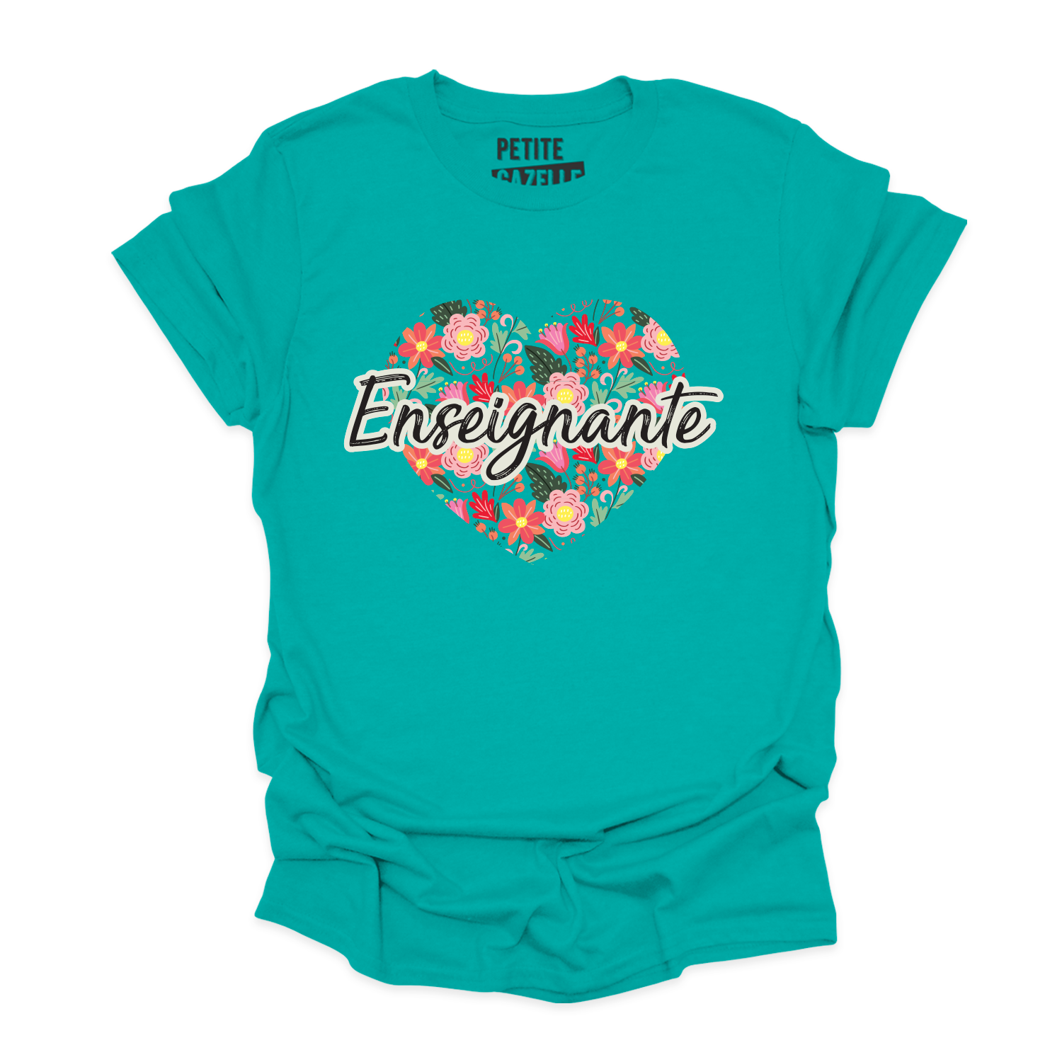 T-SHIRT COL ROND | Enseignante Coeur & Fleurs