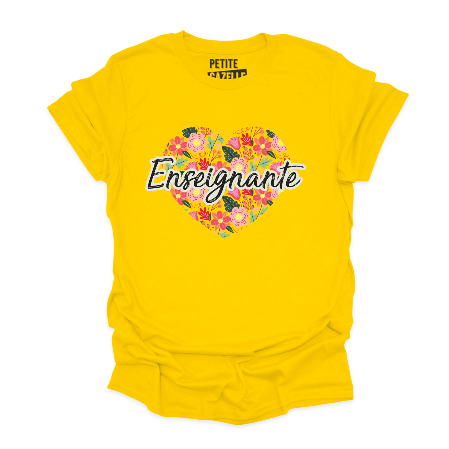 T-SHIRT COL ROND | Enseignante Coeur & Fleurs