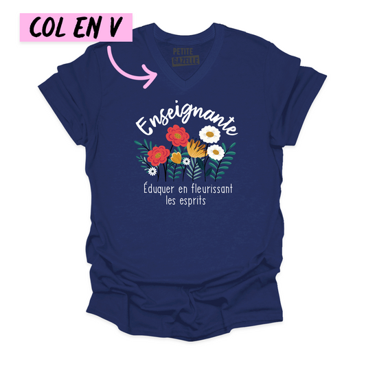 TSHIRT COL en V | Enseignante, Fleurir les esprits
