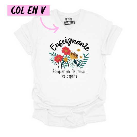 TSHIRT COL en V | Enseignante, Fleurir les esprits