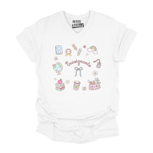TSHIRT COL en V | Enseignante Pastel