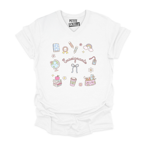 TSHIRT COL en V | Enseignante Pastel