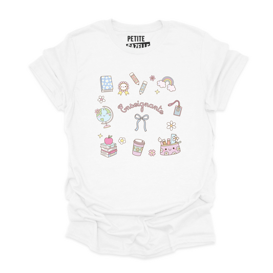 T-SHIRT COL ROND | Enseignante Pastel
