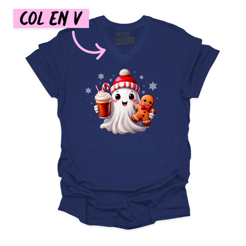 TSHIRT COL en V | Mignon fantôme de Noël