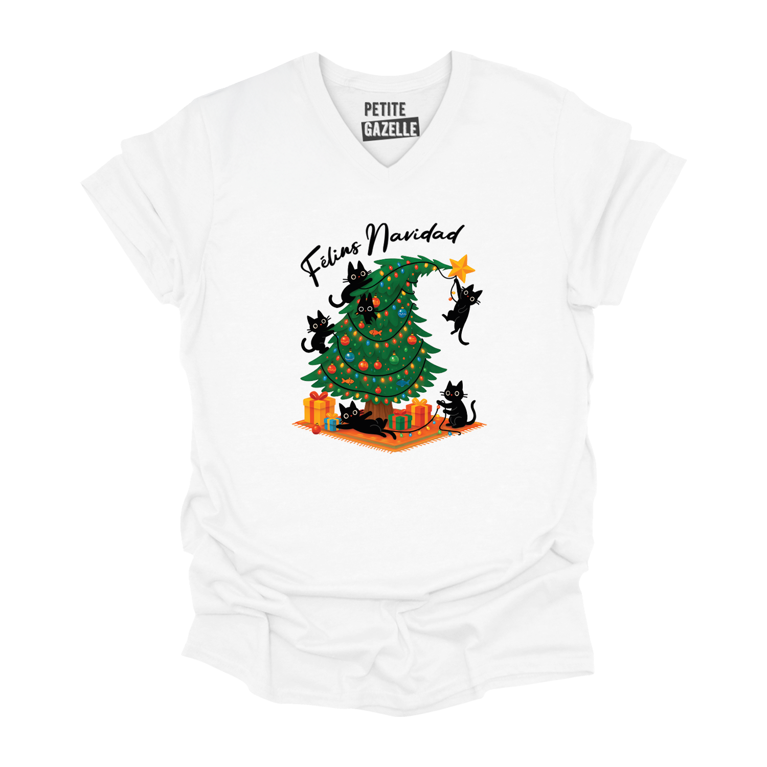 TSHIRT COL en V | Félins Navidad