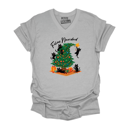 TSHIRT COL en V | Félins Navidad