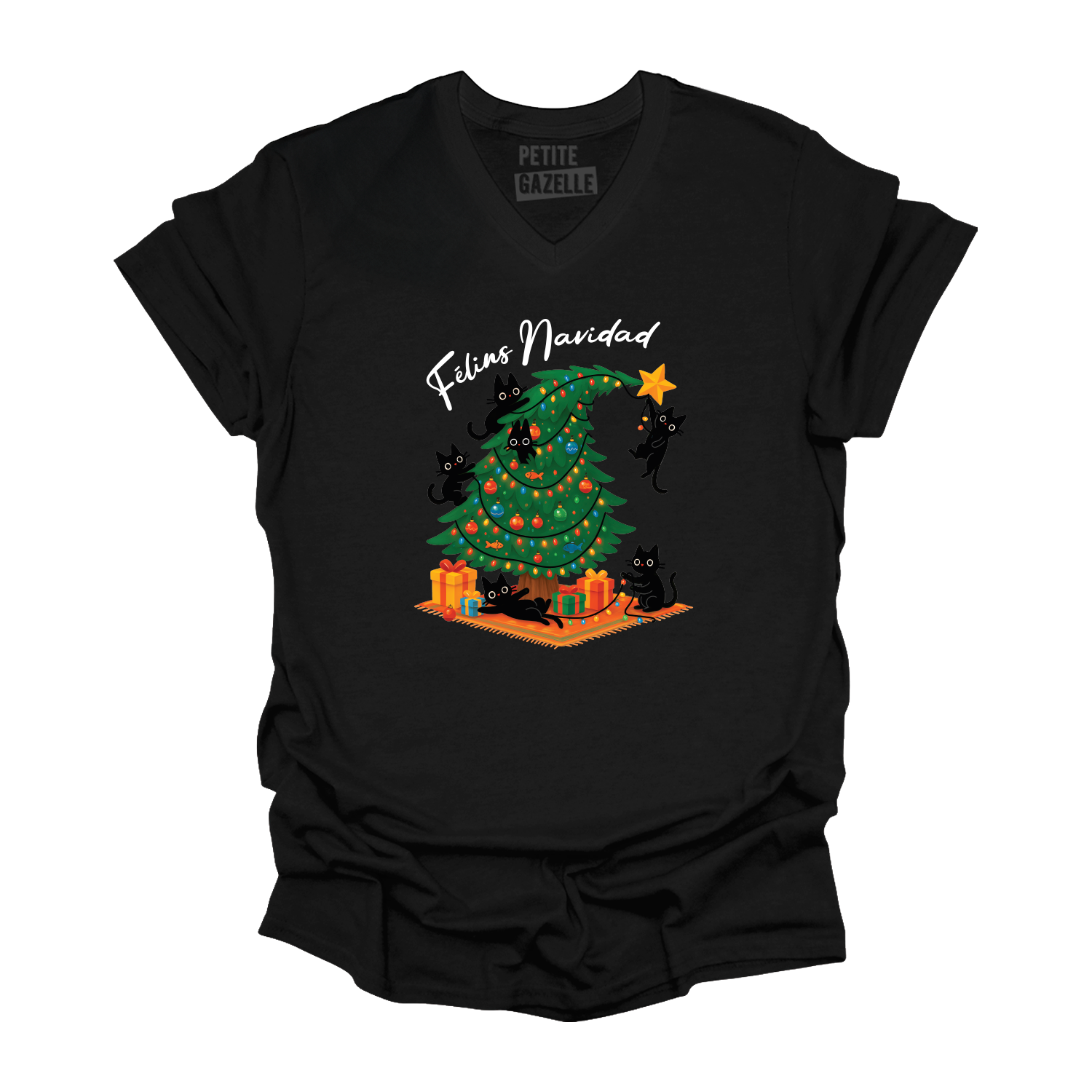 TSHIRT COL en V | Félins Navidad