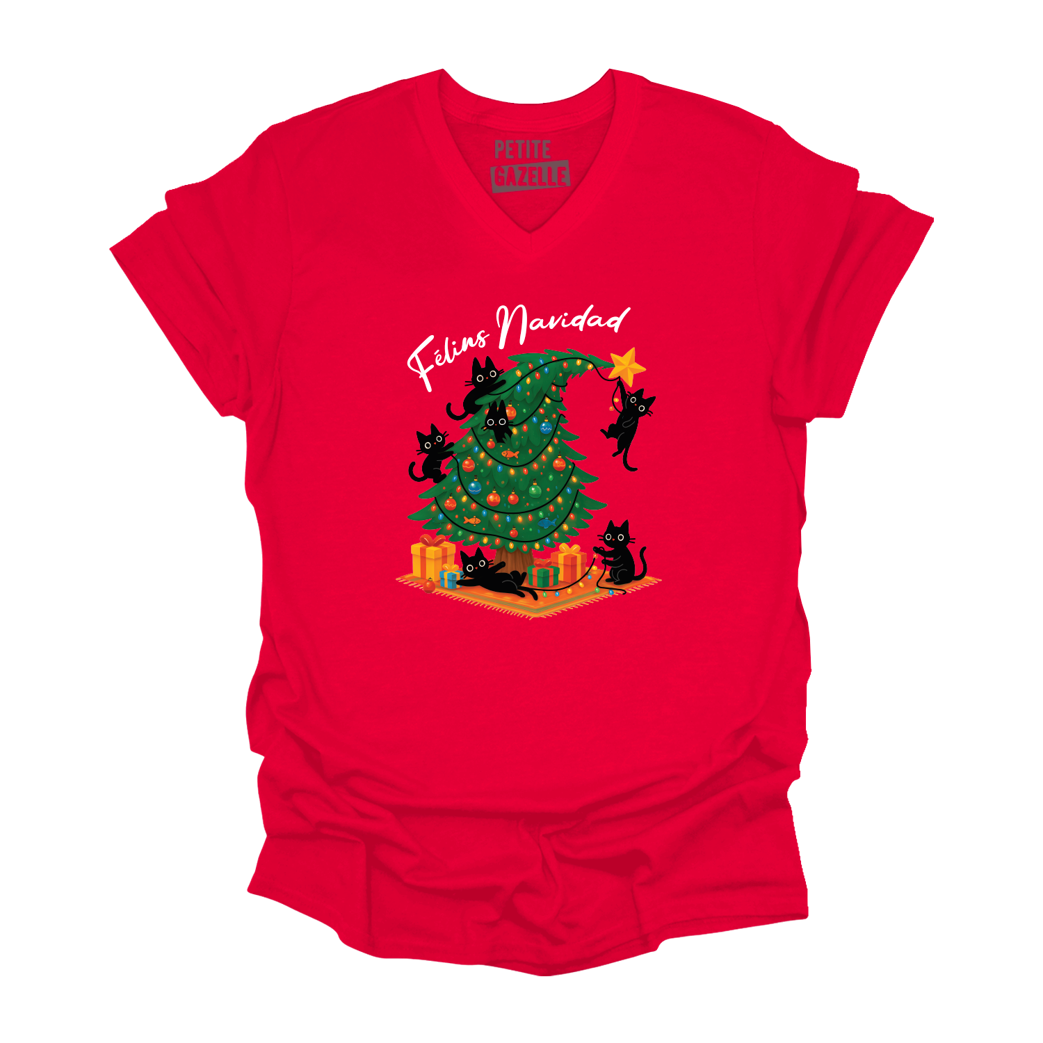TSHIRT COL en V | Félins Navidad
