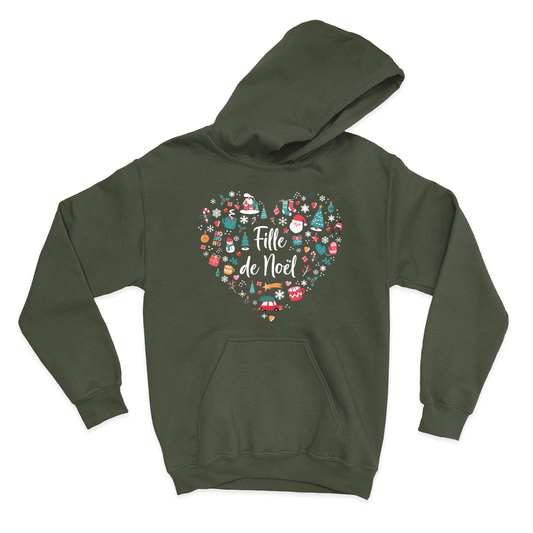 HOODIE | Fille de Noël (Coeur) - Coton Ouaté à Capuchon - Petite Gazelle Atelier