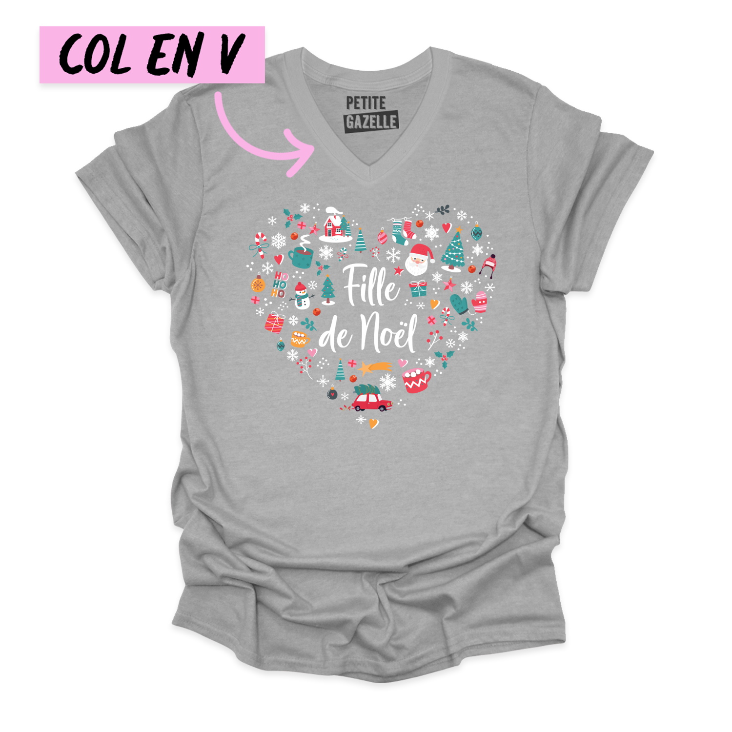 TSHIRT COL en V | Fille de Noël (Coeur)