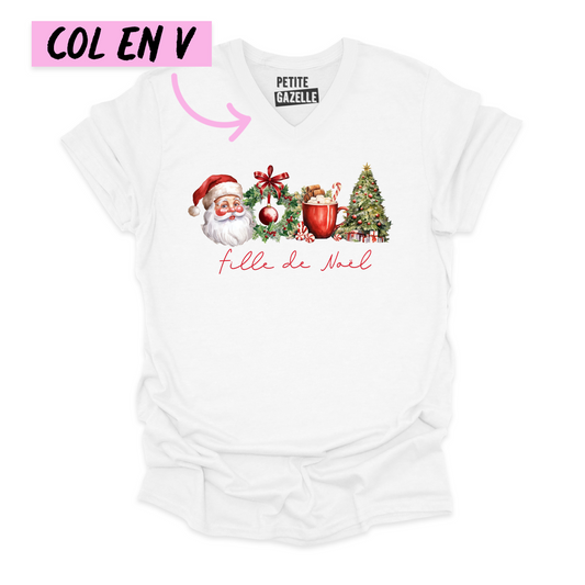 TSHIRT COL en V | Fille de Noël (Couronne)