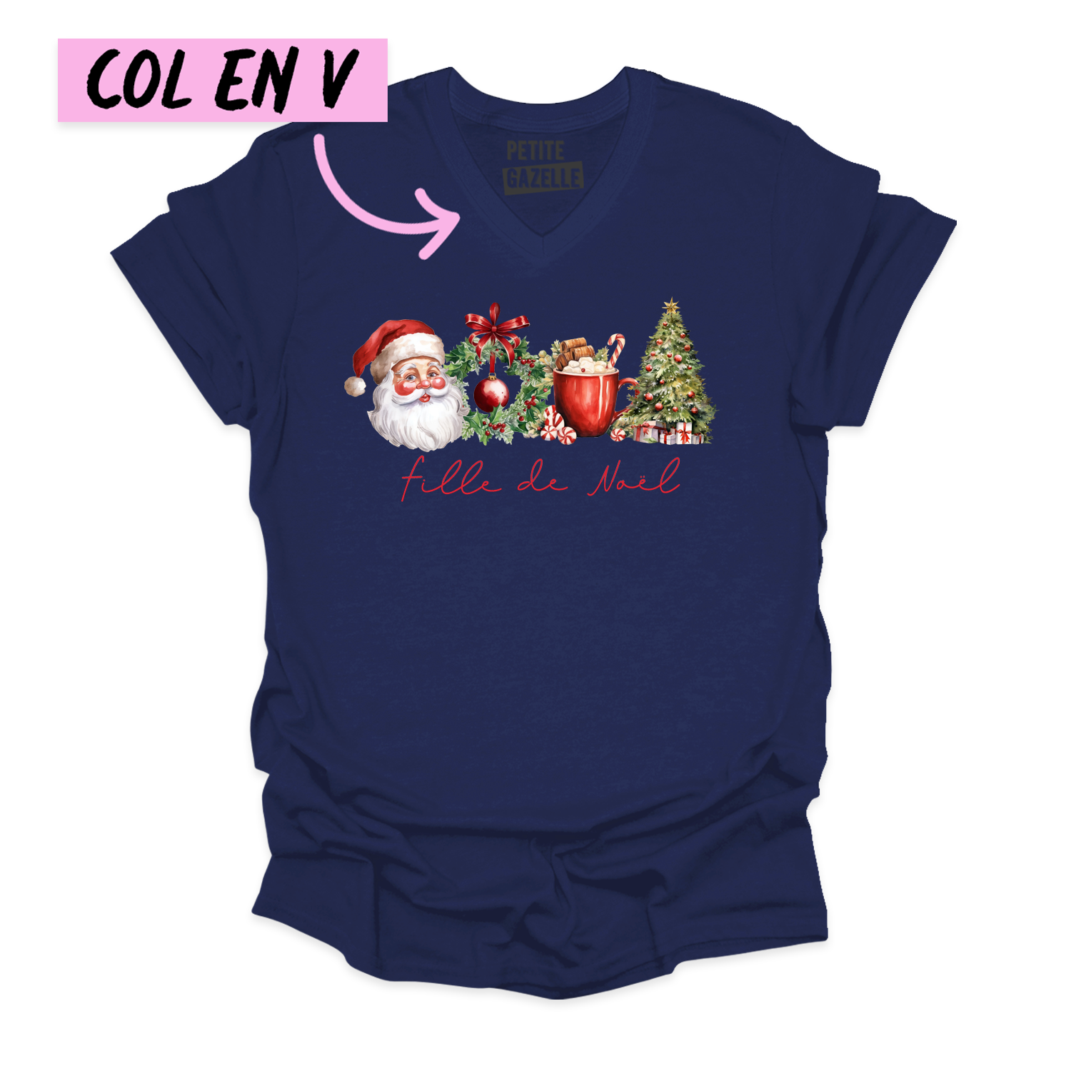 TSHIRT COL en V | Fille de Noël (Couronne)