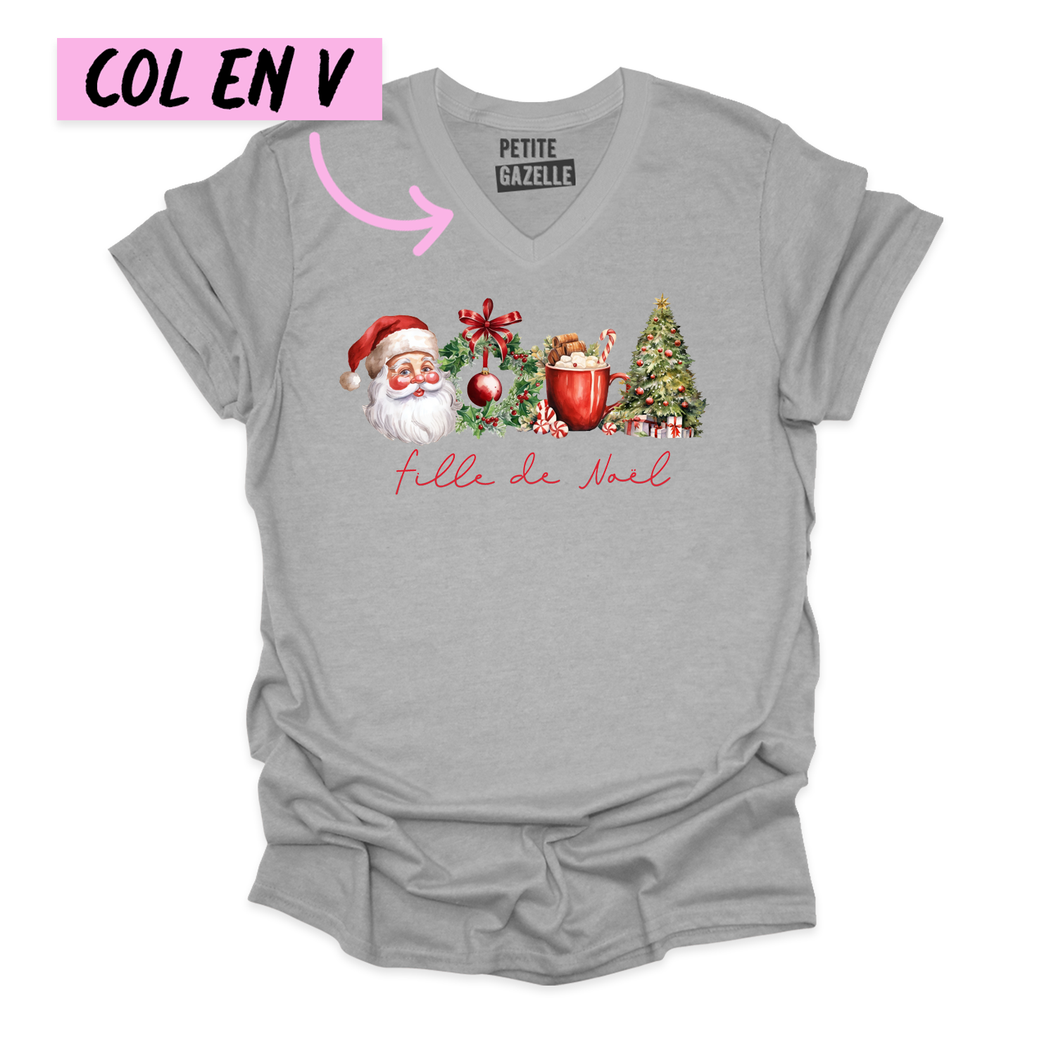 TSHIRT COL en V | Fille de Noël (Couronne)