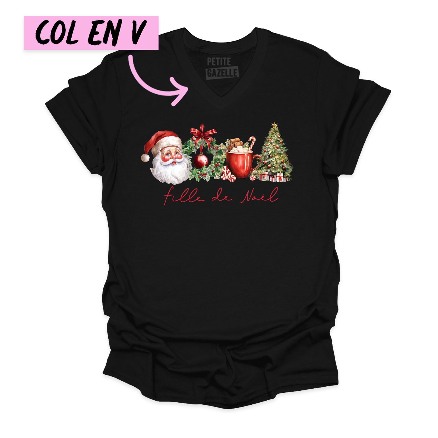 TSHIRT COL en V | Fille de Noël (Couronne)