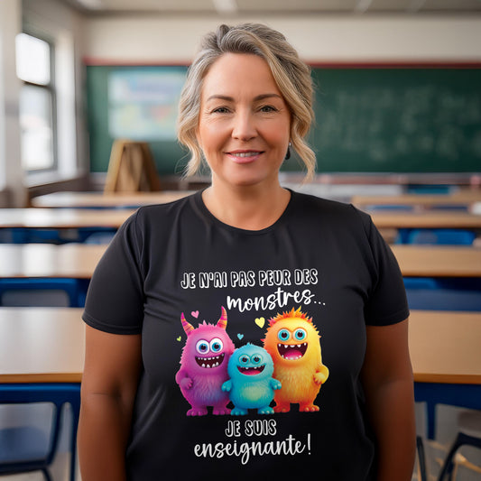 T - SHIRT COL ROND | Je n'ai pas peur des monstres... Je suis enseignante ! - T-shirt Unisexe Col Rond - Petite Gazelle Atelier