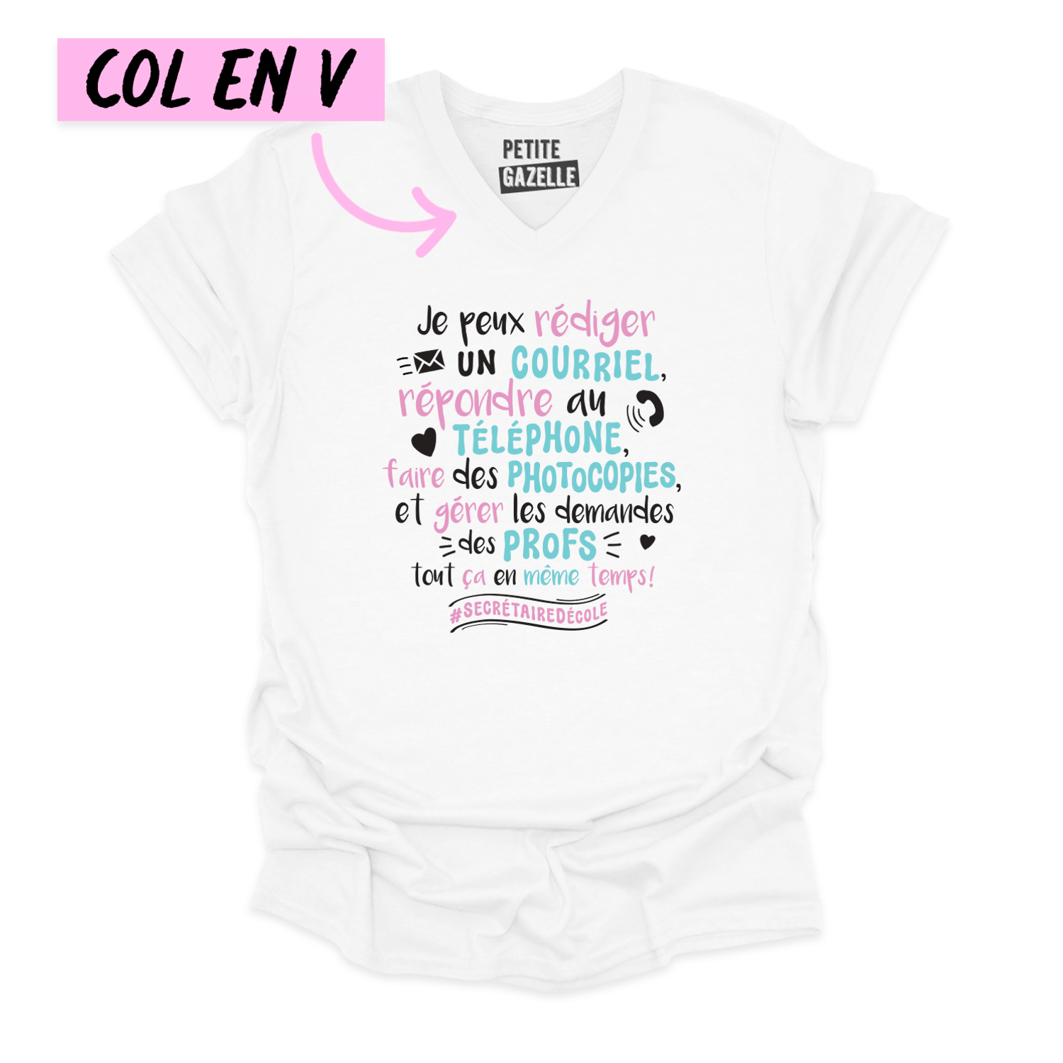 TSHIRT COL en V | Je peux envoyer un courriel, répondre au téléphone ...