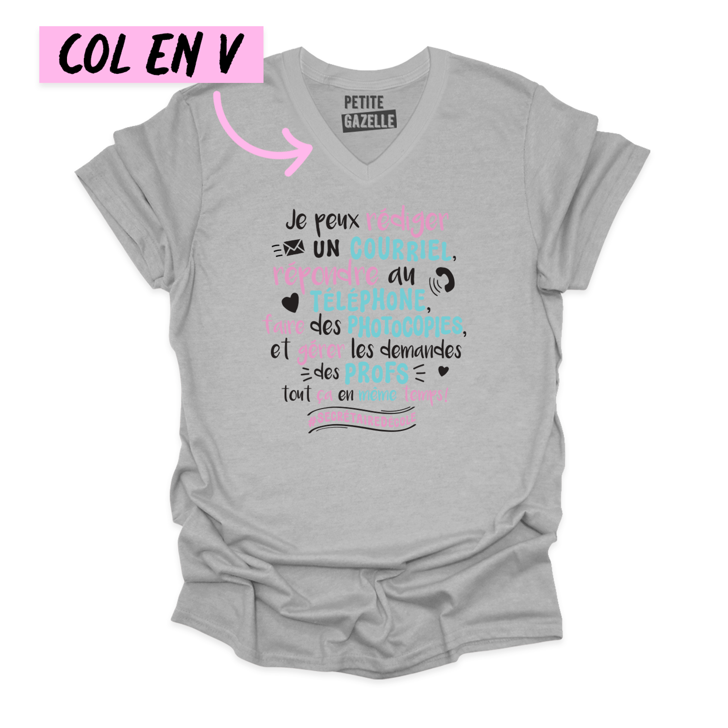 TSHIRT COL en V | Je peux envoyer un courriel, répondre au téléphone ...