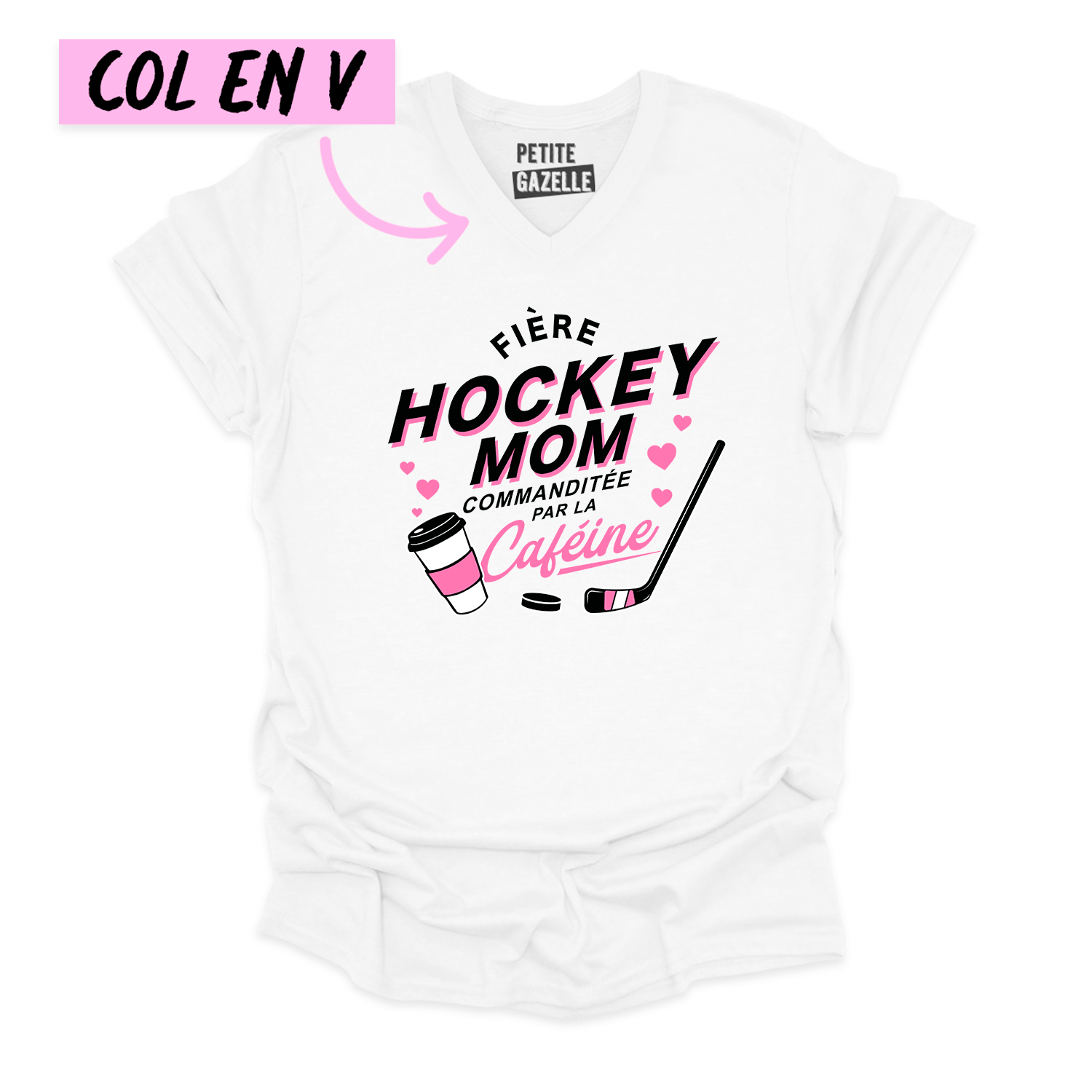 TSHIRT COL en V | Hockey Mom - Commanditée par la caféine