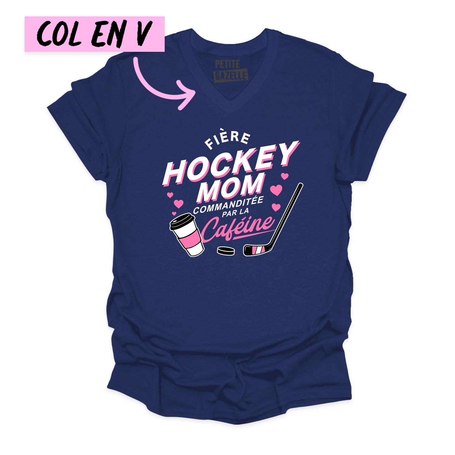 TSHIRT COL en V | Hockey Mom - Commanditée par la caféine