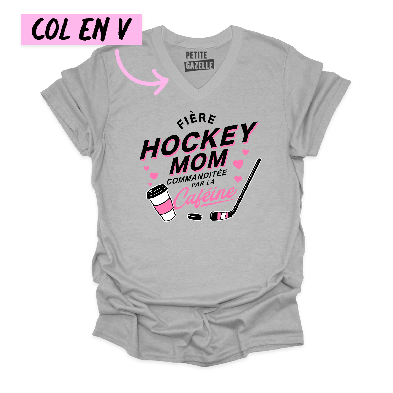 TSHIRT COL en V | Hockey Mom - Commanditée par la caféine