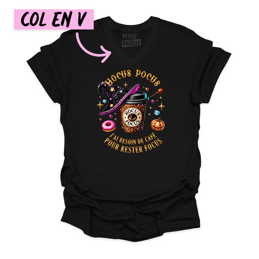 TSHIRT COL en V | Hocus Pocus j'ai besoin de café