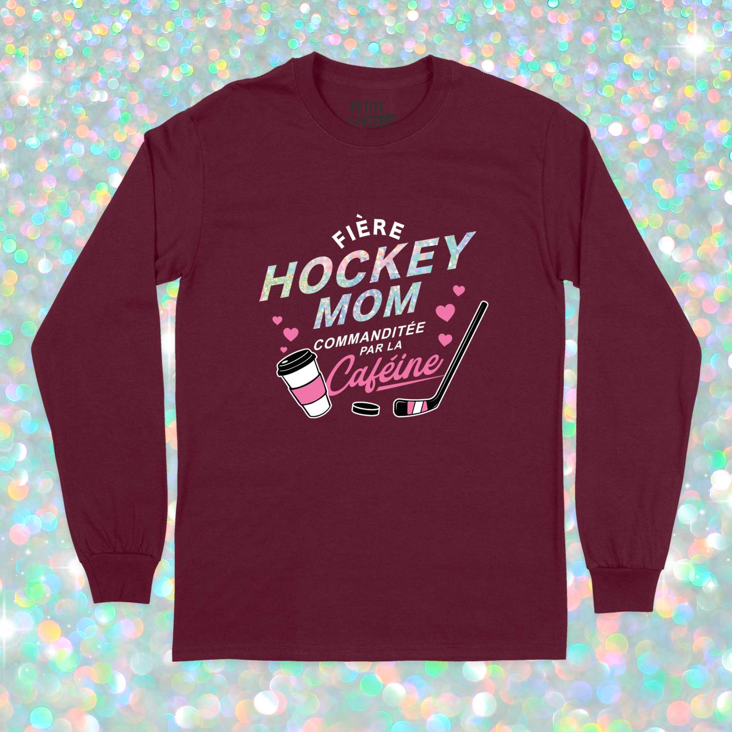 T-SHIRT À MANCHES LONGUES | Hockey mom (Holographique)