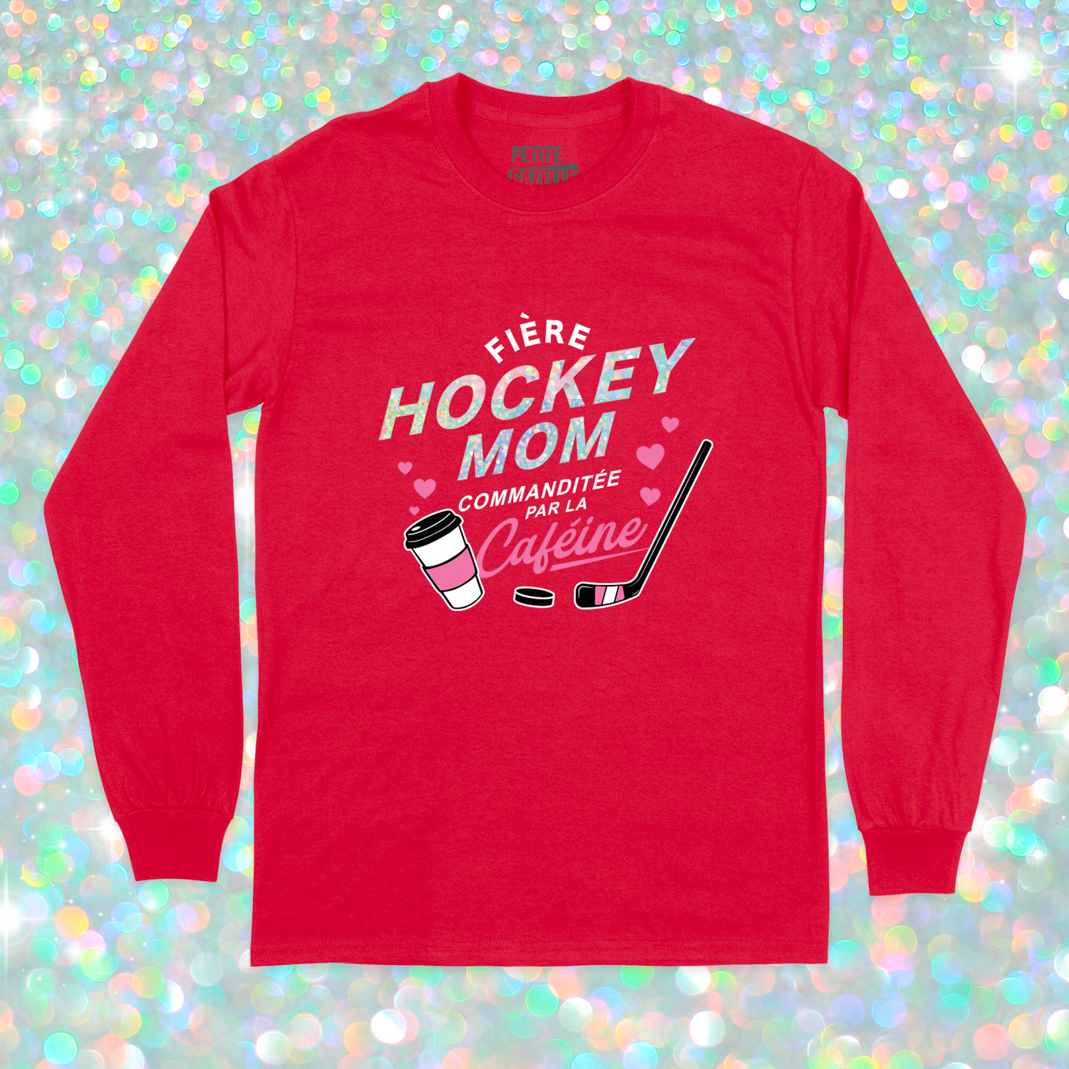 T-SHIRT À MANCHES LONGUES | Hockey mom (Holographique)