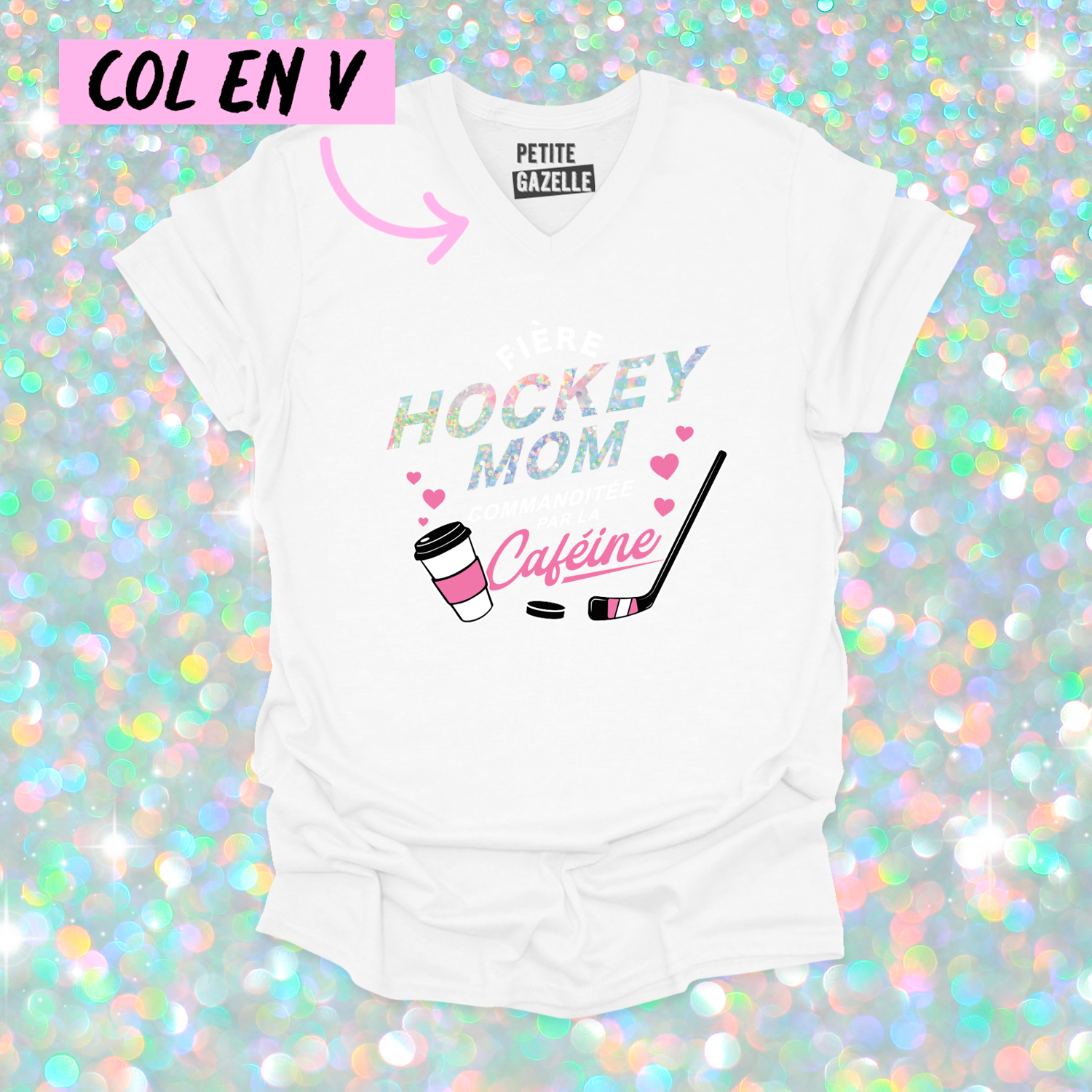 TSHIRT COL en V | Hockey mom (Holographique)