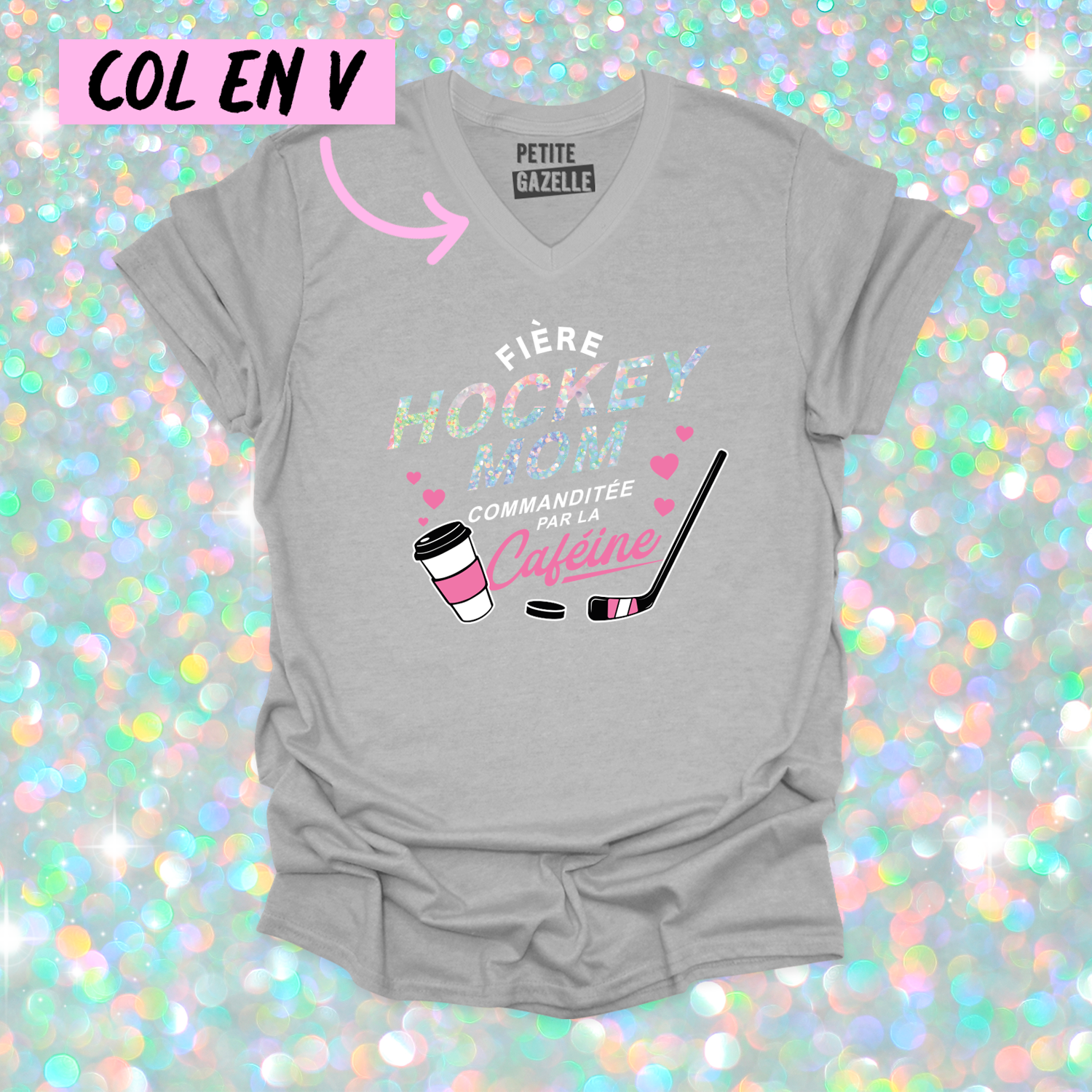 TSHIRT COL en V | Hockey mom (Holographique)