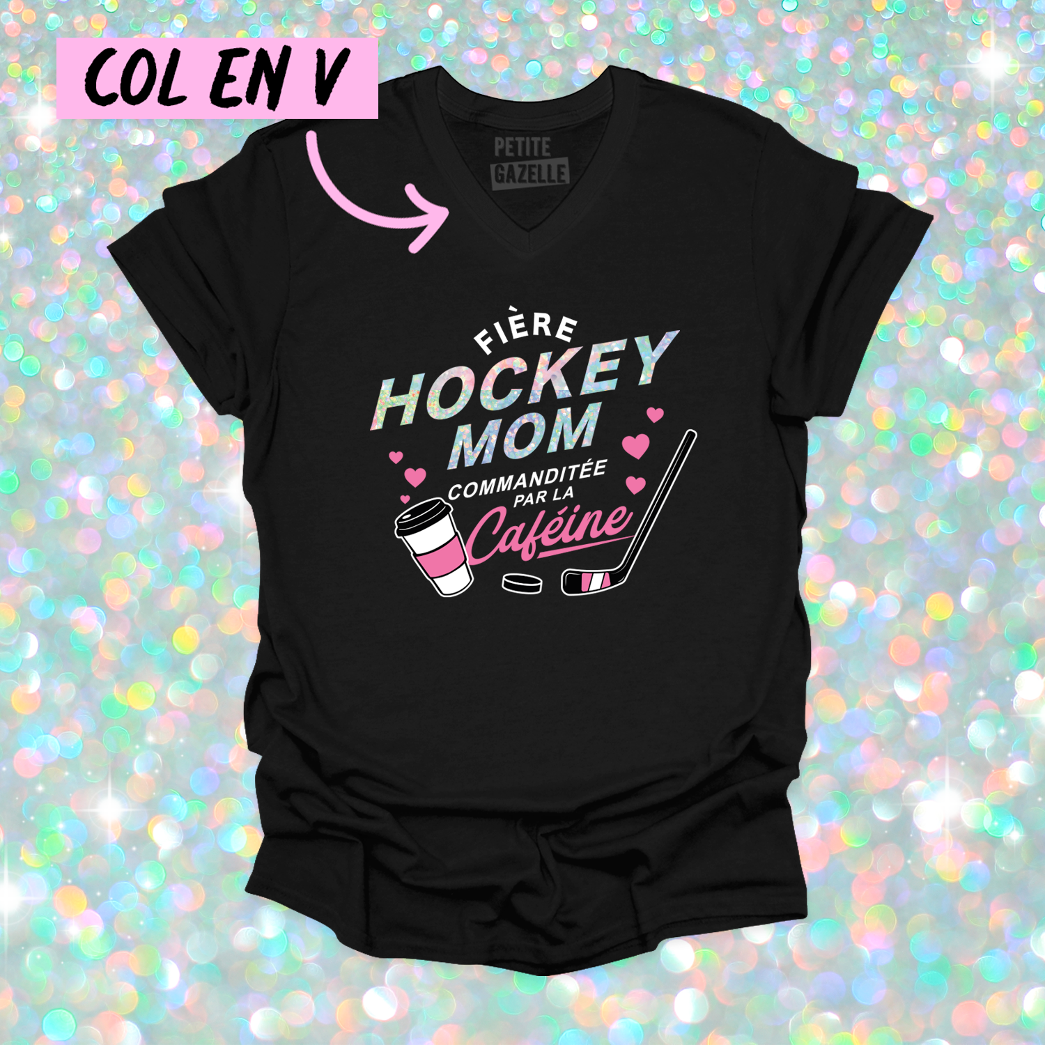 TSHIRT COL en V | Hockey mom (Holographique)