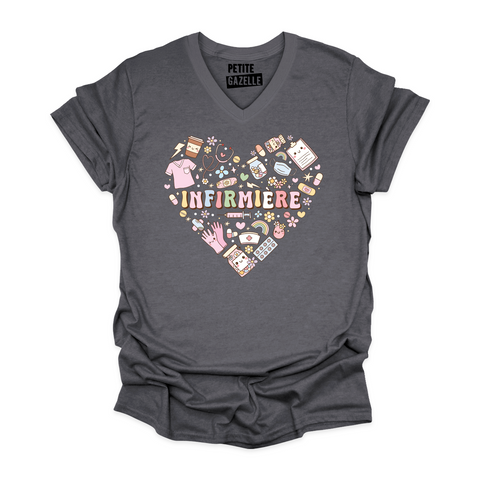 TSHIRT COL en V | Infirmière Coeur
