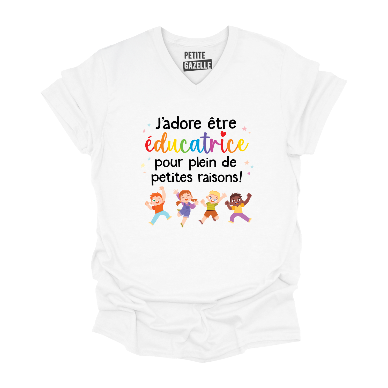 TSHIRT COL en V | J'adore être éducatrice