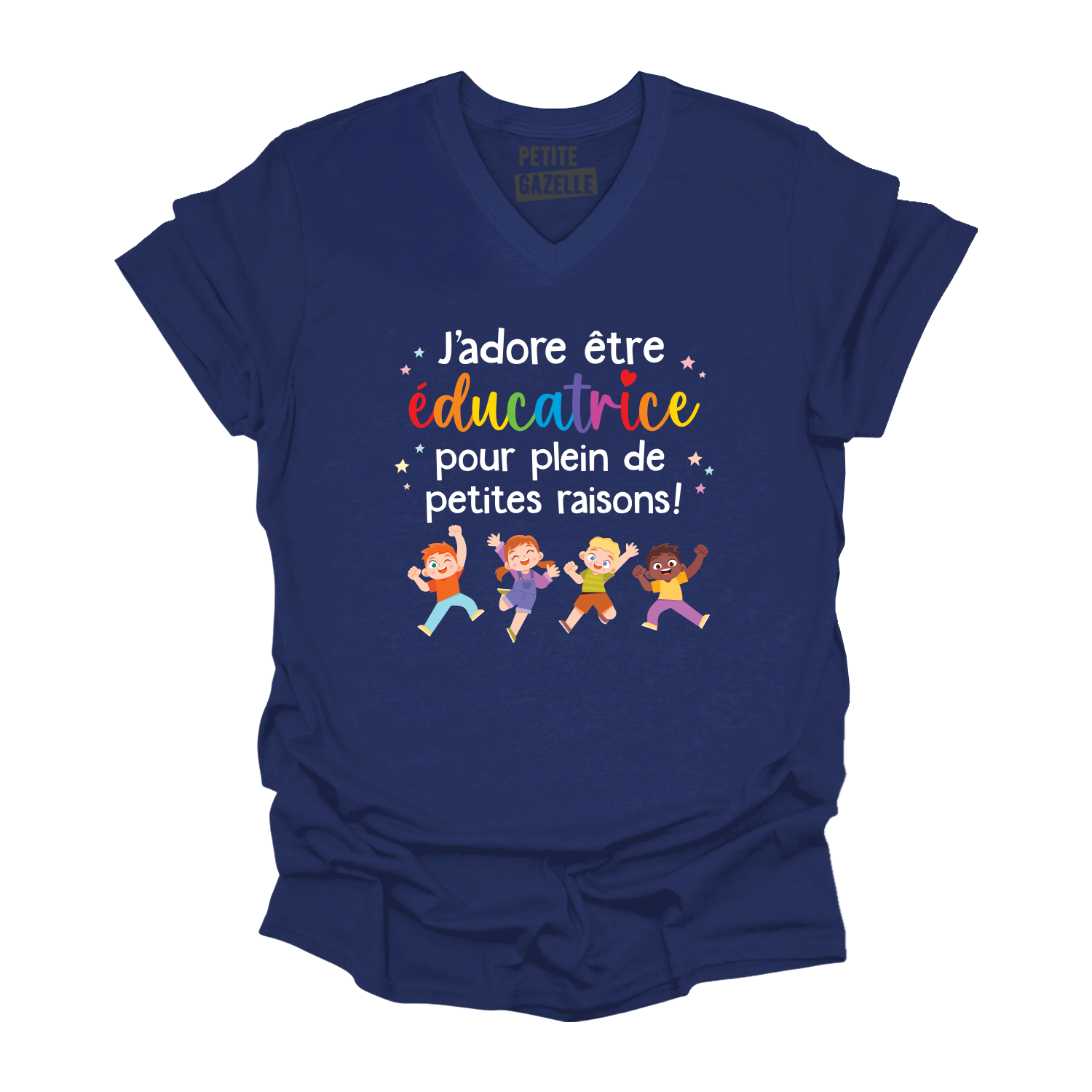 TSHIRT COL en V | J'adore être éducatrice