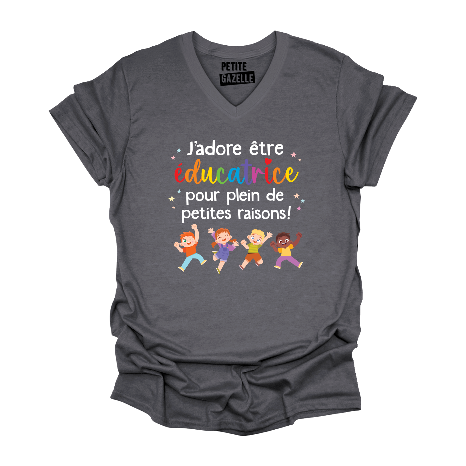 TSHIRT COL en V | J'adore être éducatrice