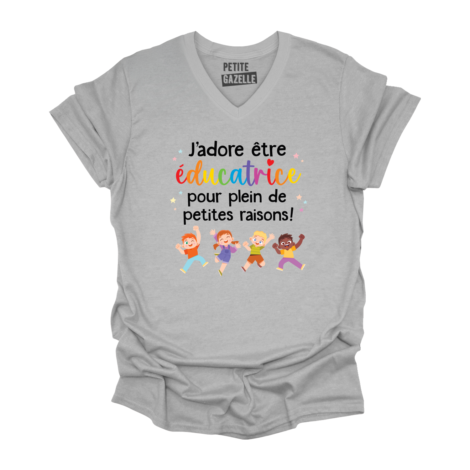 TSHIRT COL en V | J'adore être éducatrice
