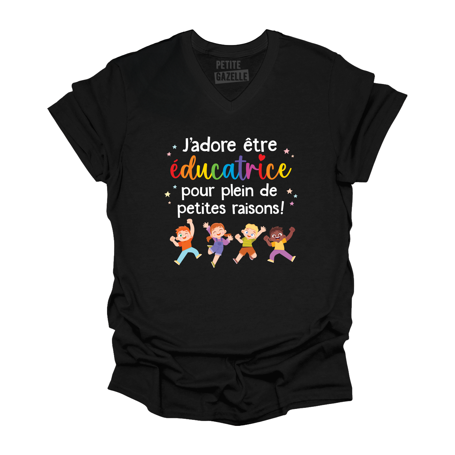 TSHIRT COL en V | J'adore être éducatrice