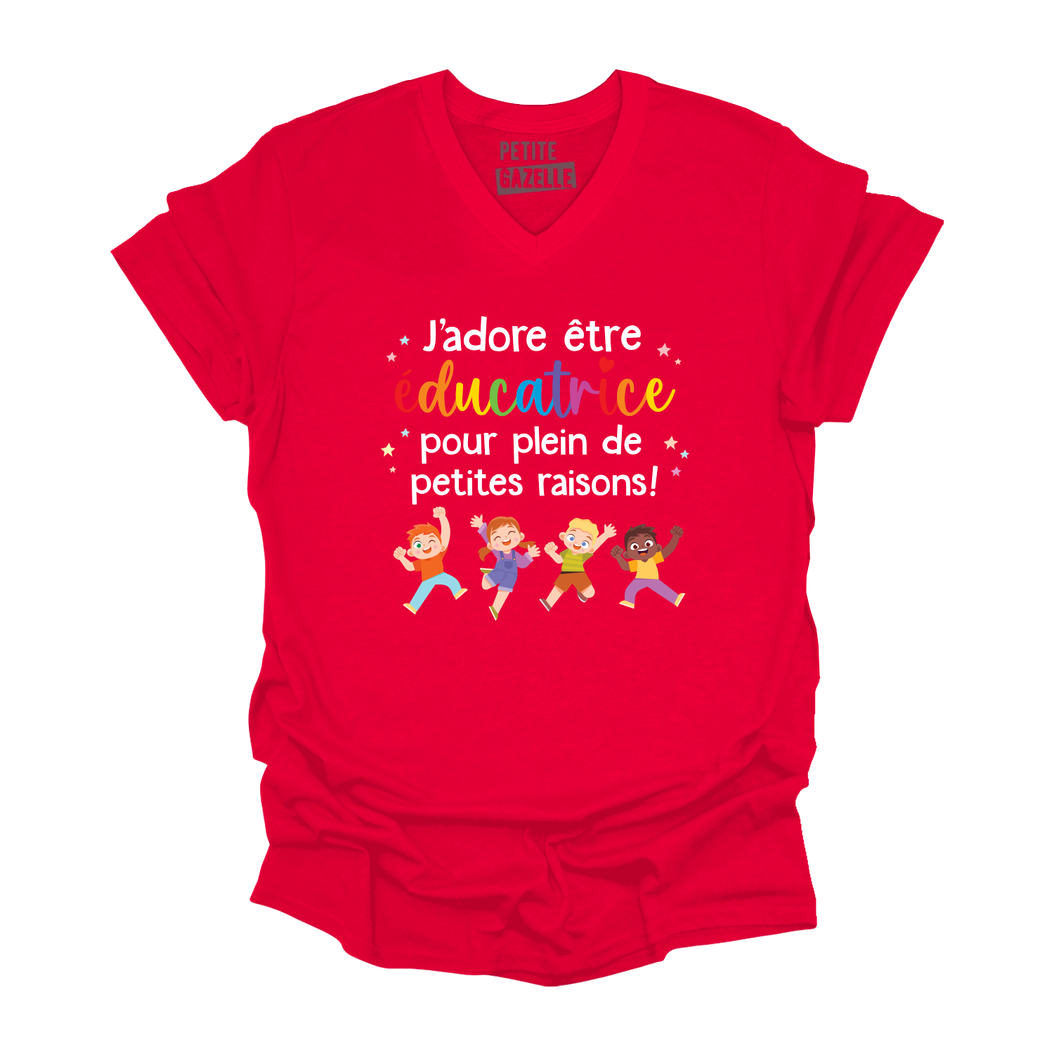 TSHIRT COL en V | J'adore être éducatrice