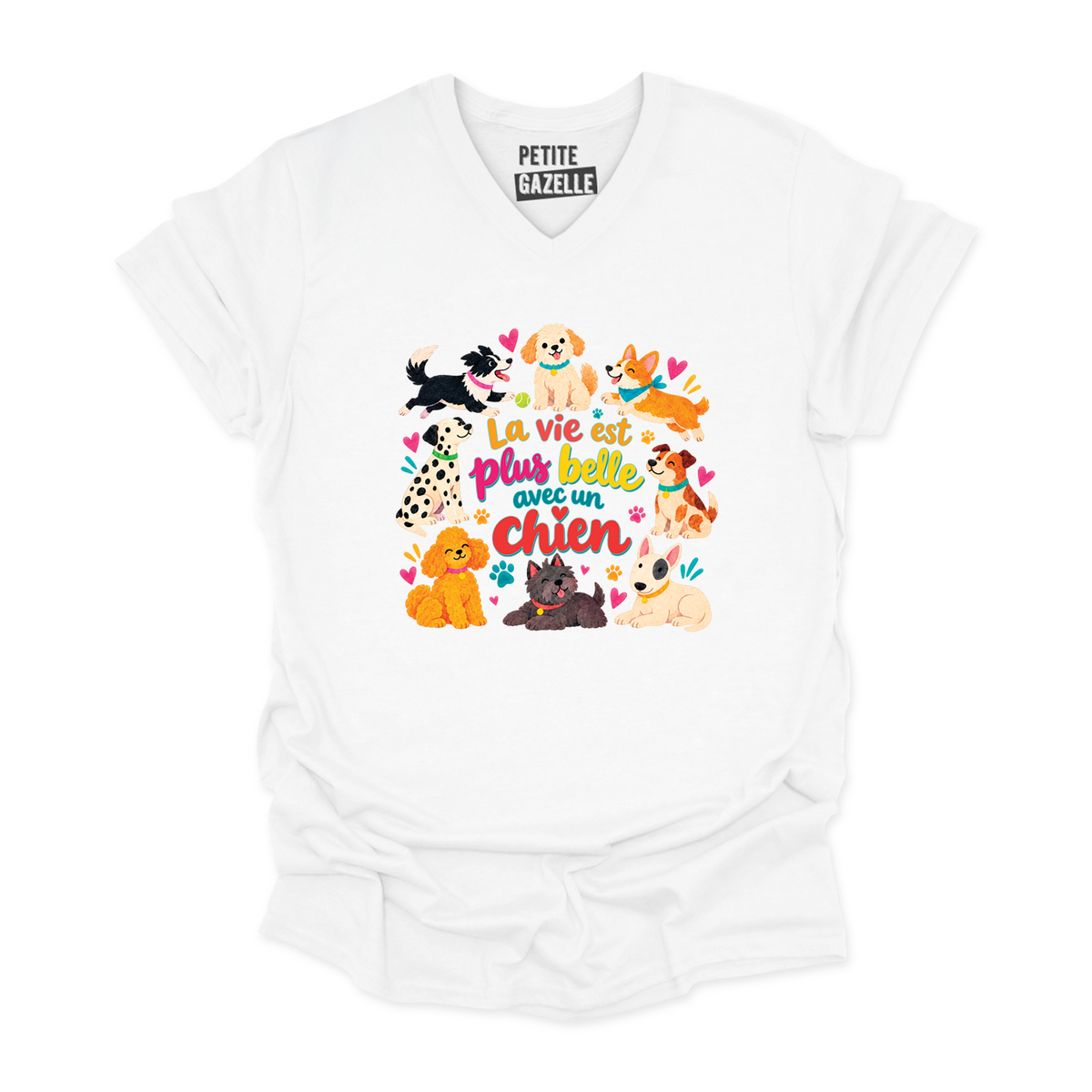 TSHIRT COL en V | La vie est plus belle avec un chien