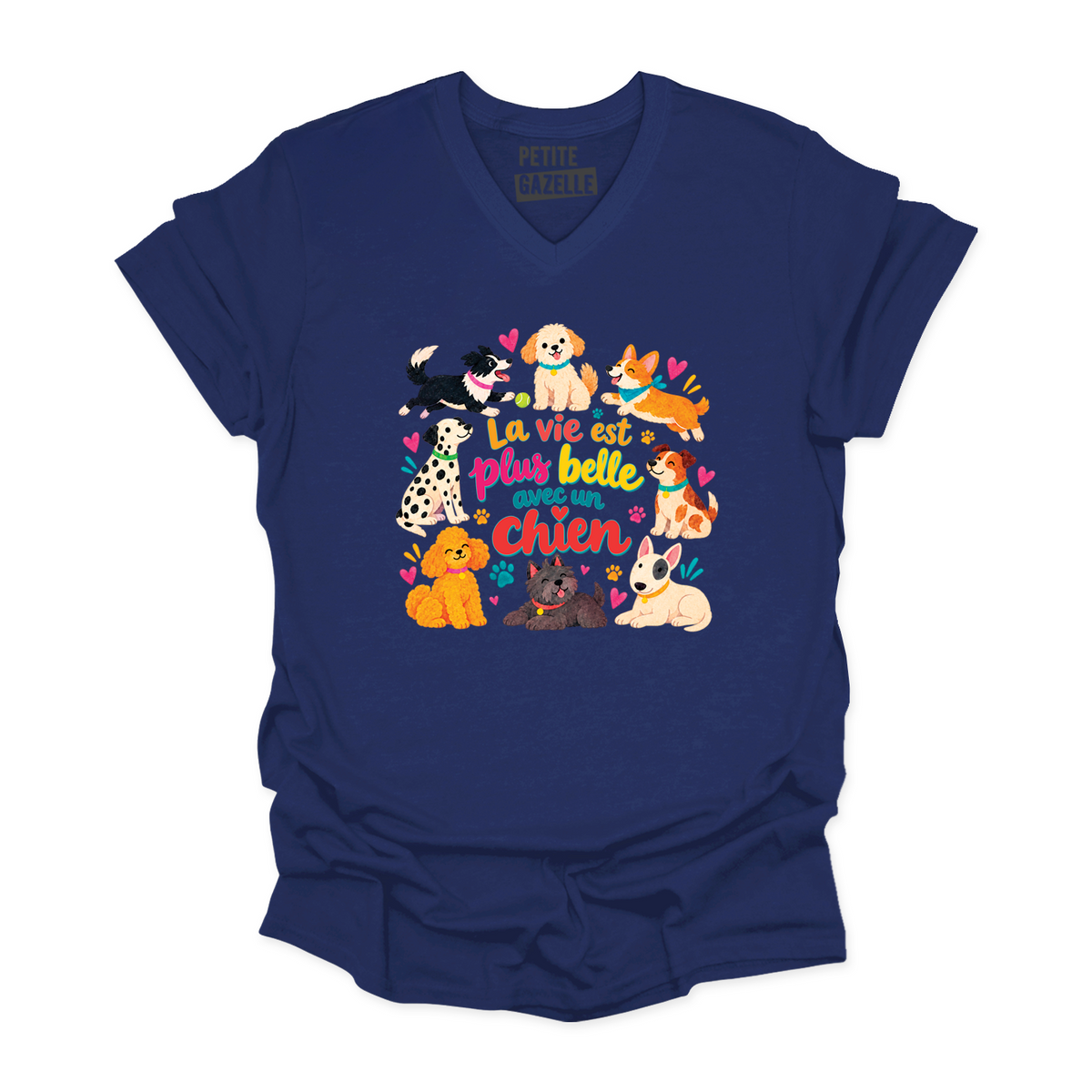 TSHIRT COL en V | La vie est plus belle avec un chien