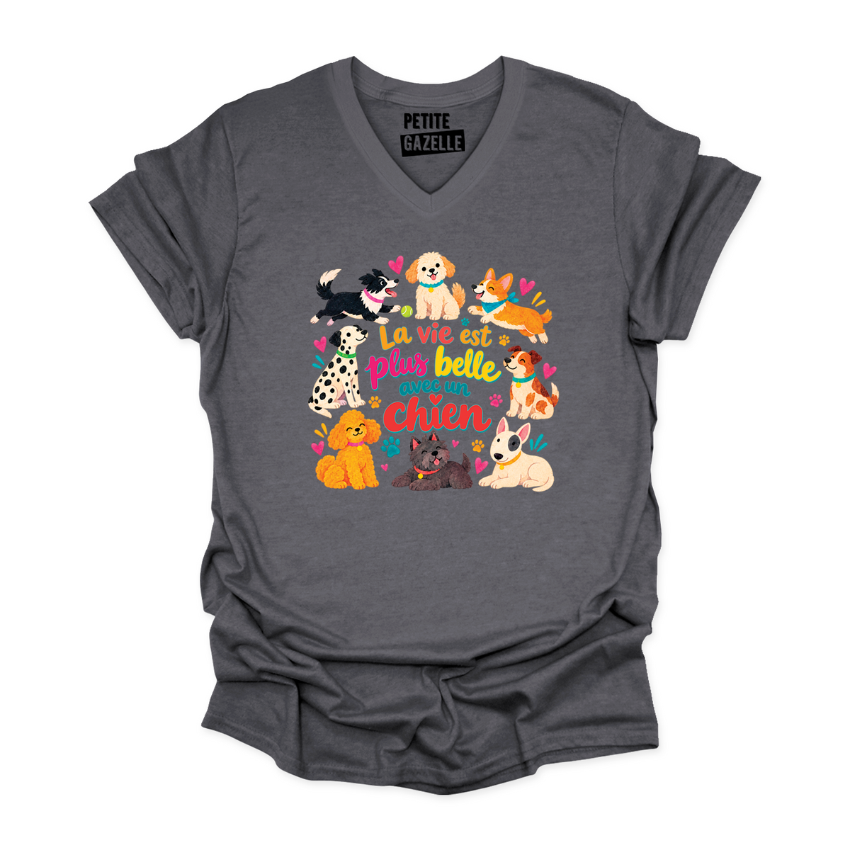 TSHIRT COL en V | La vie est plus belle avec un chien
