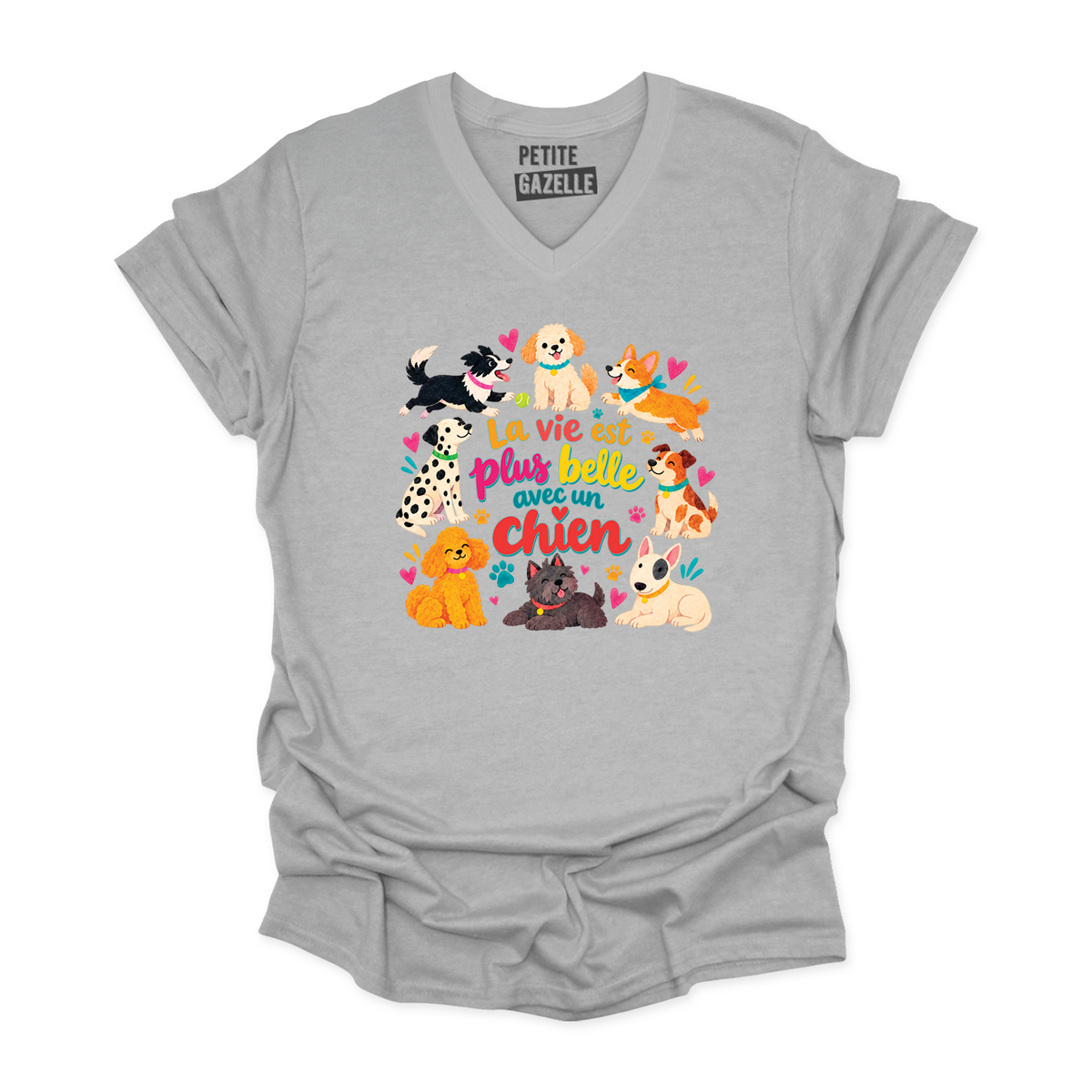 TSHIRT COL en V | La vie est plus belle avec un chien