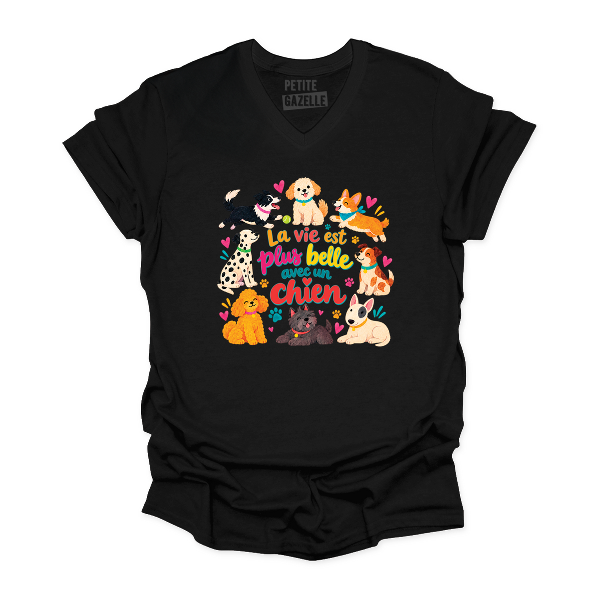 TSHIRT COL en V | La vie est plus belle avec un chien
