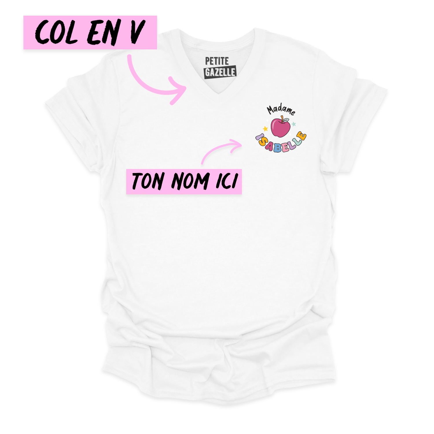 TSHIRT COL en V | Madame Pomme Pastel