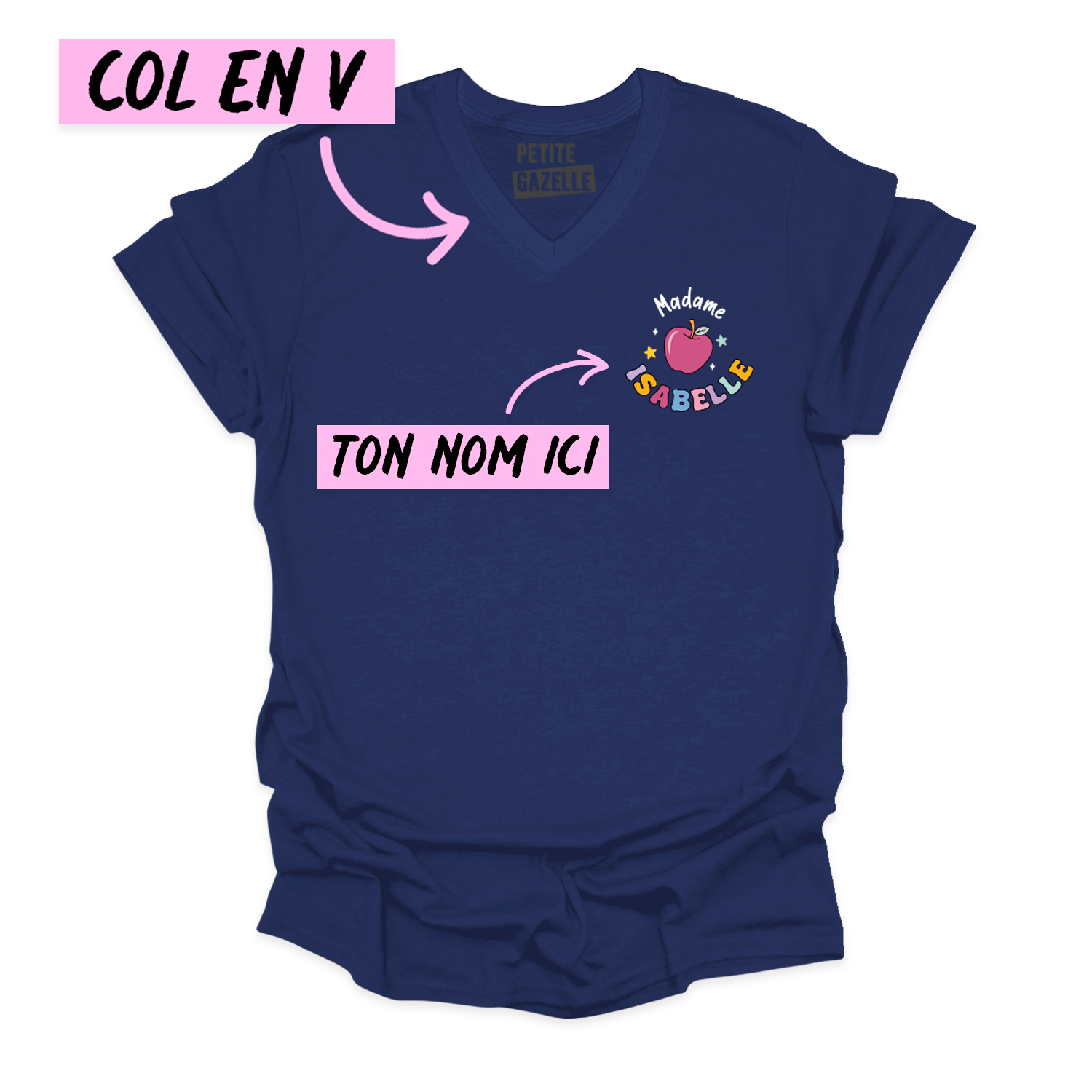 TSHIRT COL en V | Madame Pomme Pastel