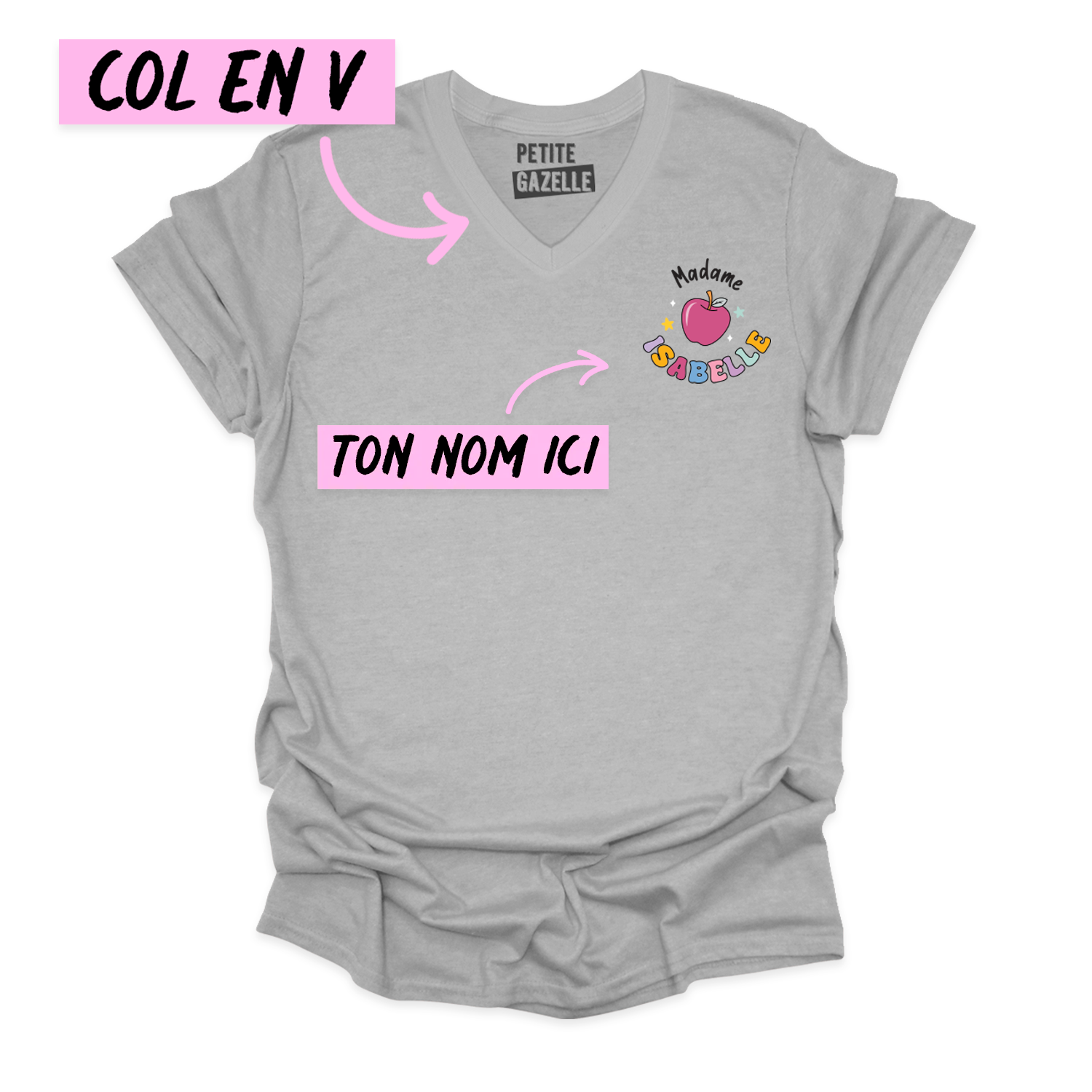TSHIRT COL en V | Madame Pomme Pastel