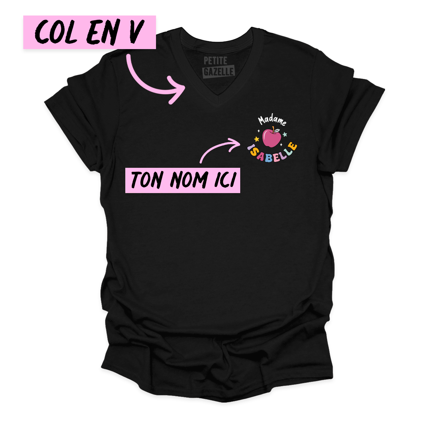 TSHIRT COL en V | Madame Pomme Pastel